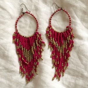 Pink and Gold Beaded Earrings